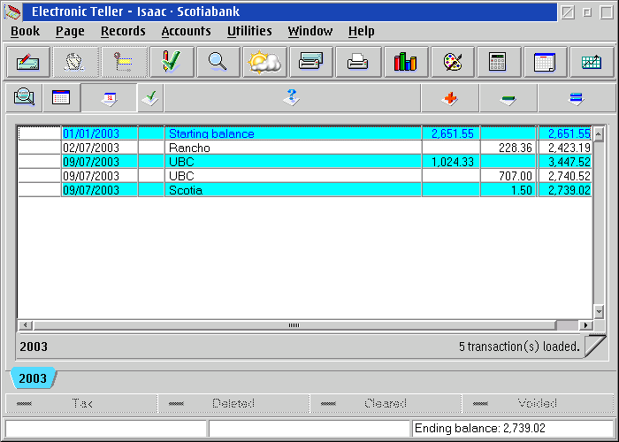 Electronic Teller Account Window