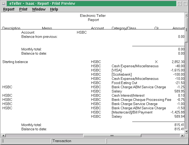 Electronic Teller Report