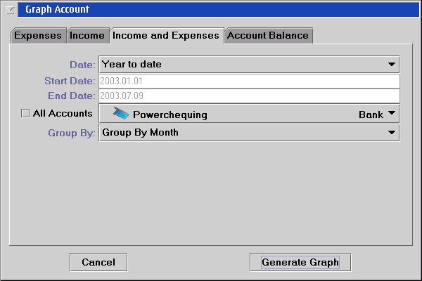 Moneydance Graph Setup