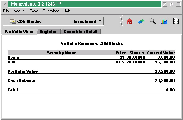 Moneydance Portfolio View